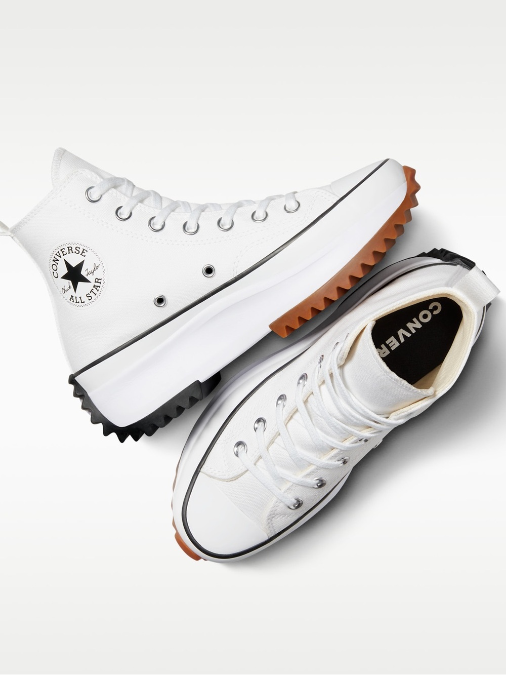 Converse Run Star Hike High-Top Platform Sneakers Jagged Rubber Sole, White, 7.5